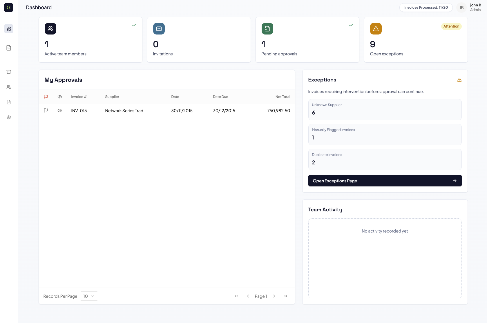 ClearPayable dashboard and invoice workflow screenshot